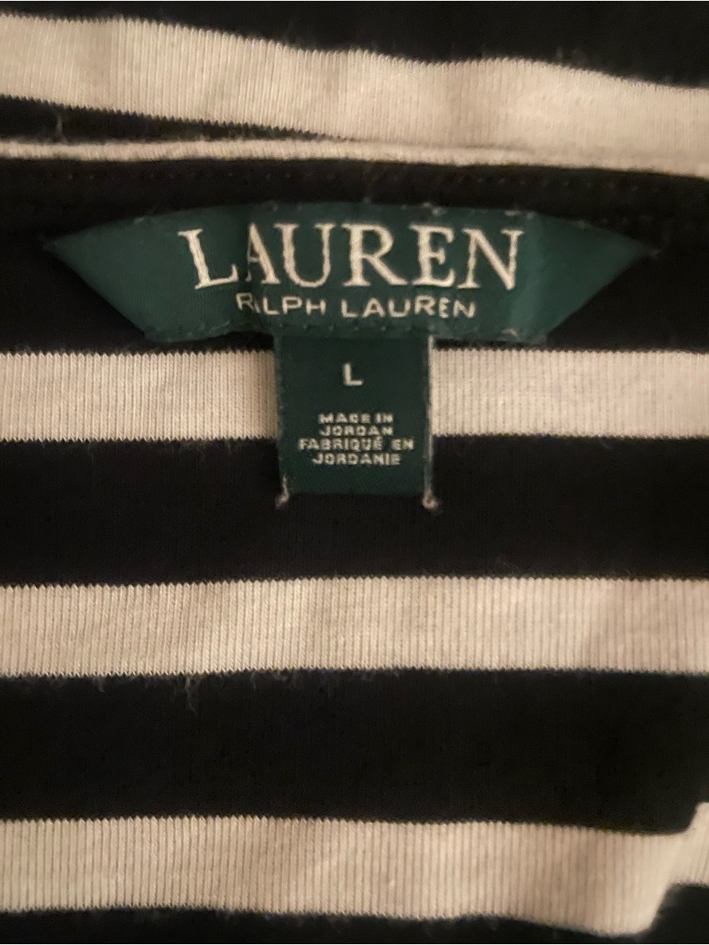 Lauren Ralph Lauren Black White Striped Top Flutter Sleeve Sz. L Runs Smaller - Picture 3 of 6